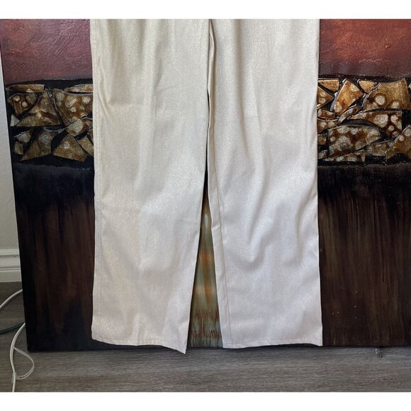St. John Sport Wide Leg Pants Size 12 NWT Dog Show Twill Metallic Gold Ivory - Picture 3 of 10